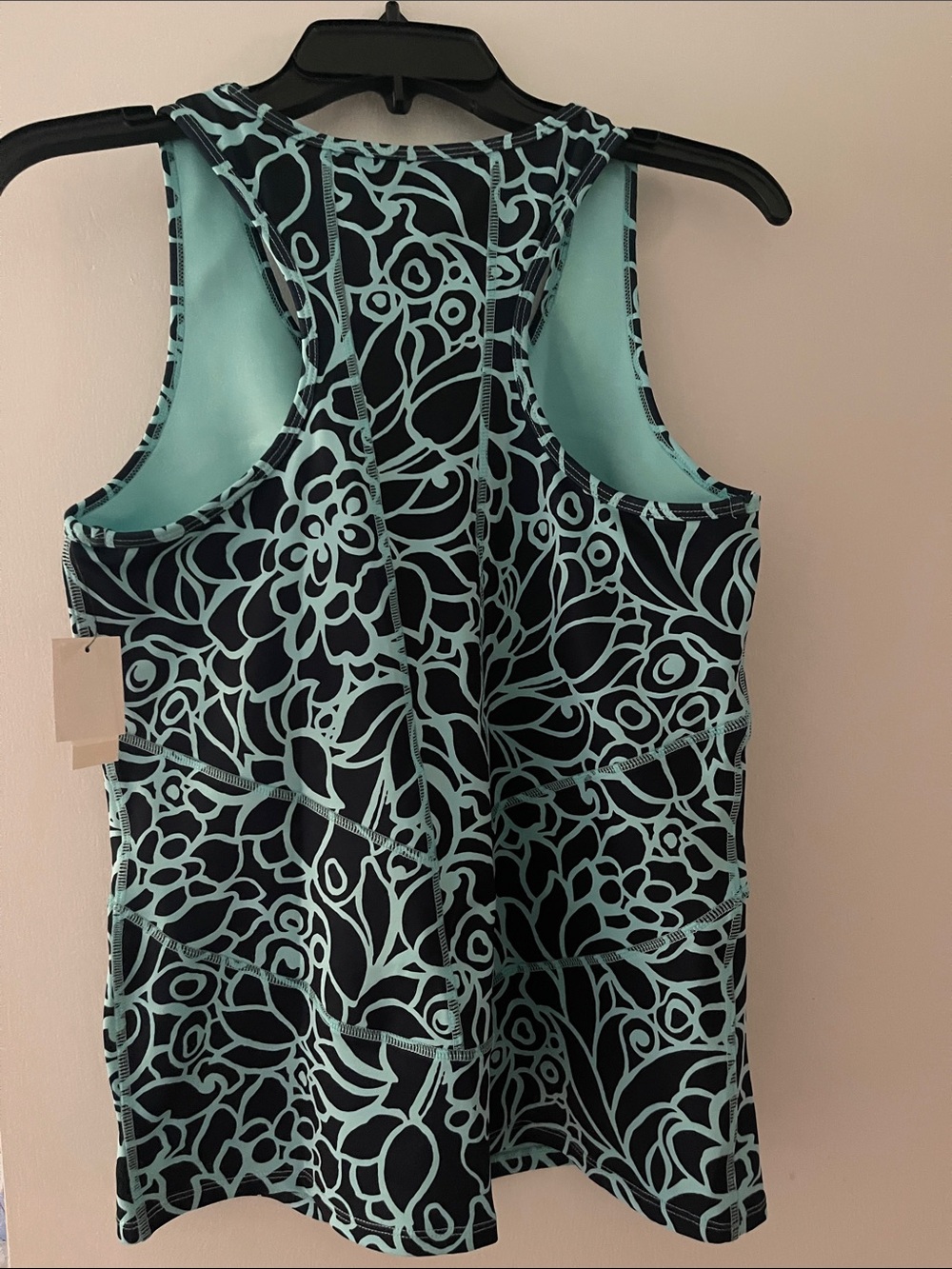 Talbots Black Tank Top with Aqua Floral Overlay - Picture 2 of 4